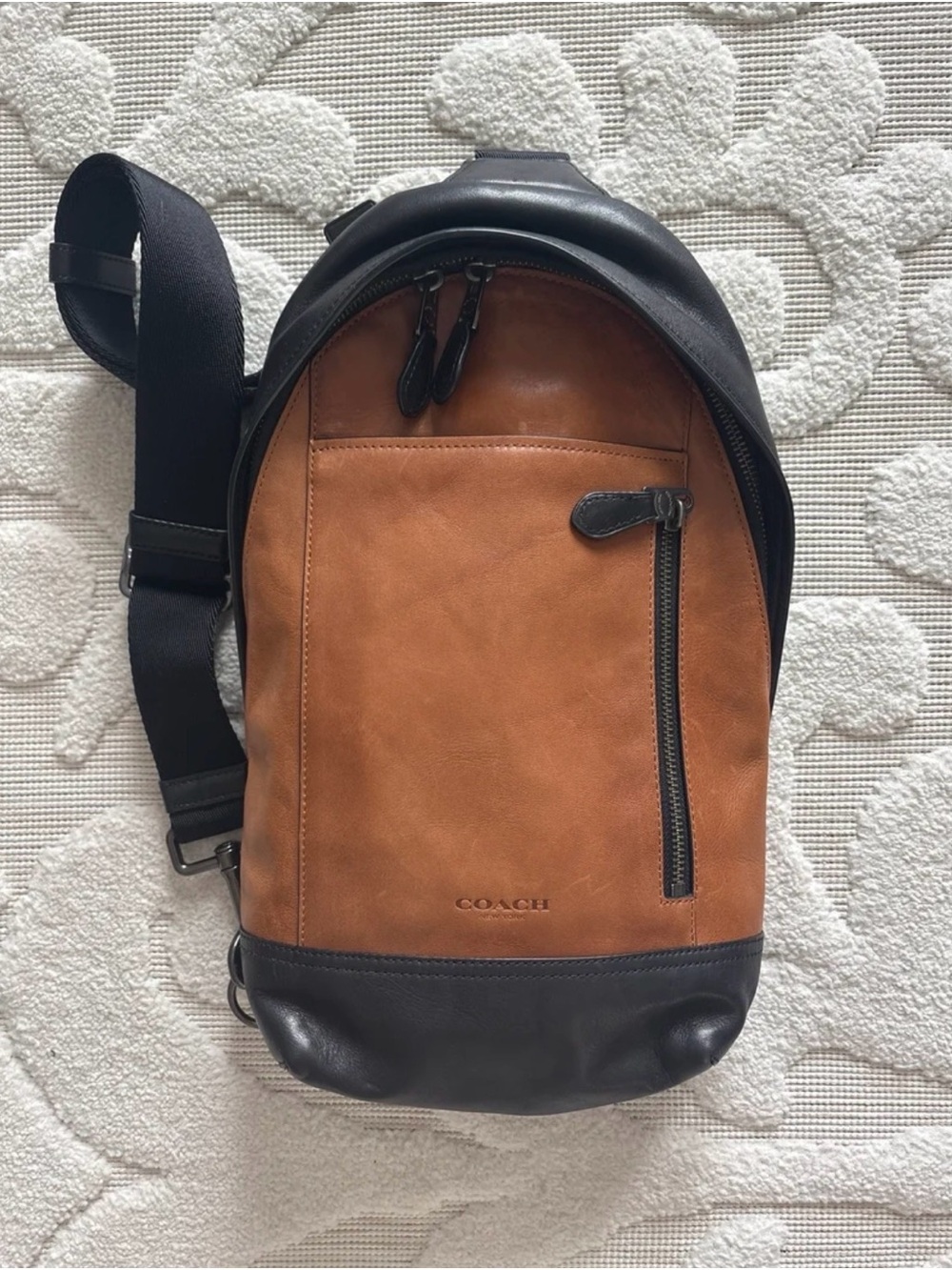 Coach Two-Tone Brown and Black Leather Sling Pack